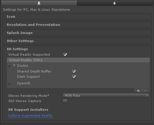 unity player setting